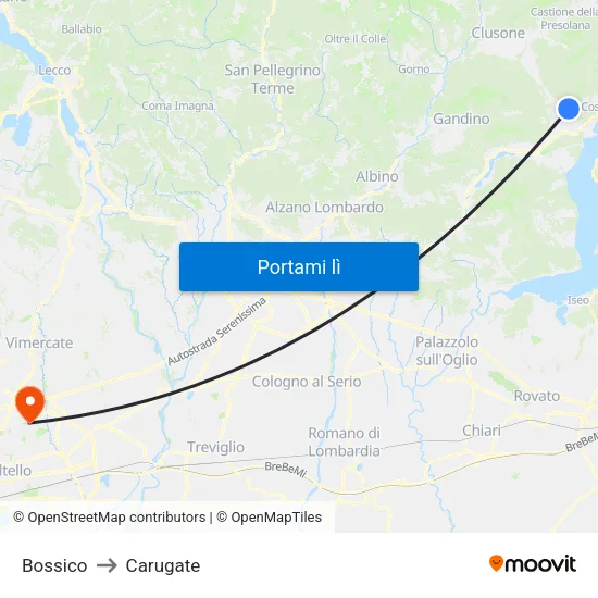 Bossico to Carugate map