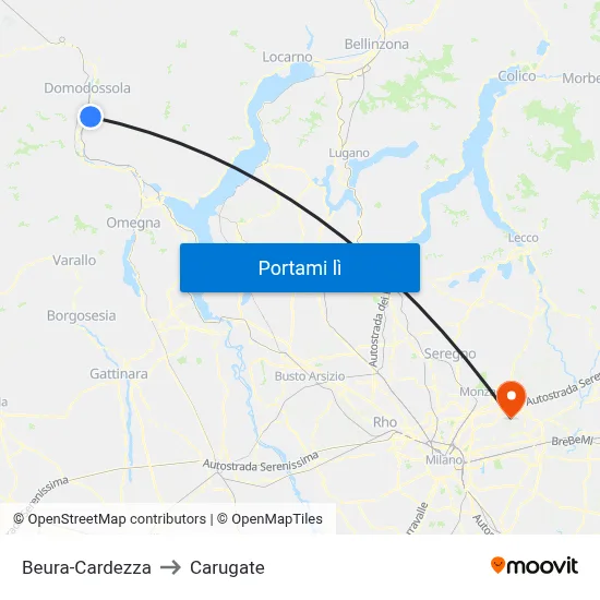 Beura-Cardezza to Carugate map