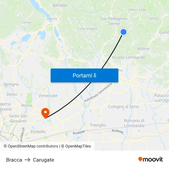 Bracca to Carugate map