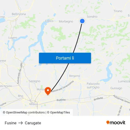 Fusine to Carugate map