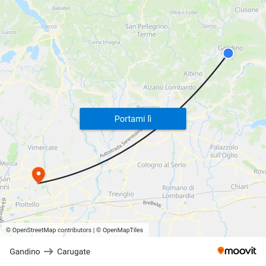 Gandino to Carugate map