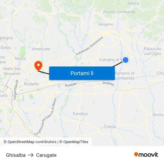 Ghisalba to Carugate map