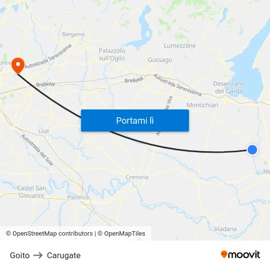 Goito to Carugate map