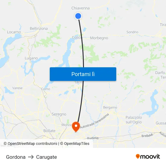 Gordona to Carugate map