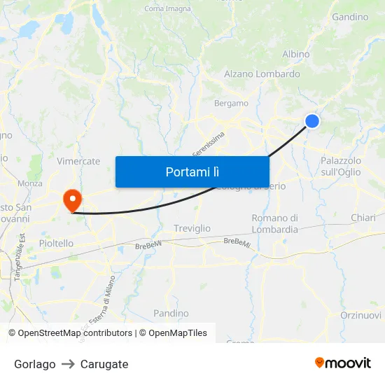 Gorlago to Carugate map