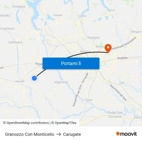 Granozzo Con Monticello to Carugate map