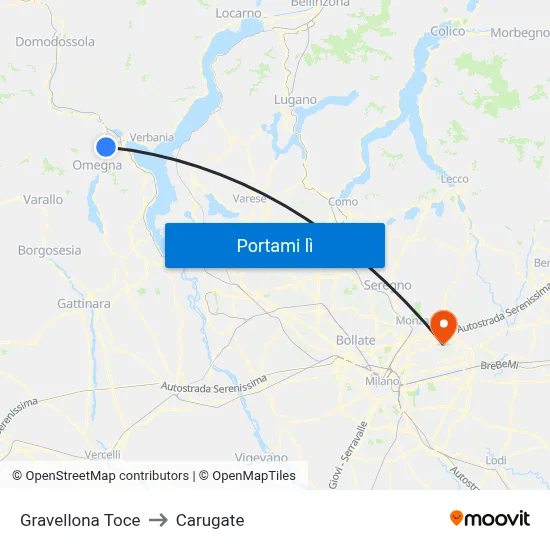 Gravellona Toce to Carugate map