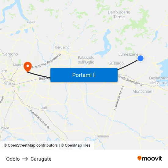 Odolo to Carugate map