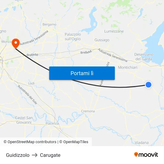 Guidizzolo to Carugate map