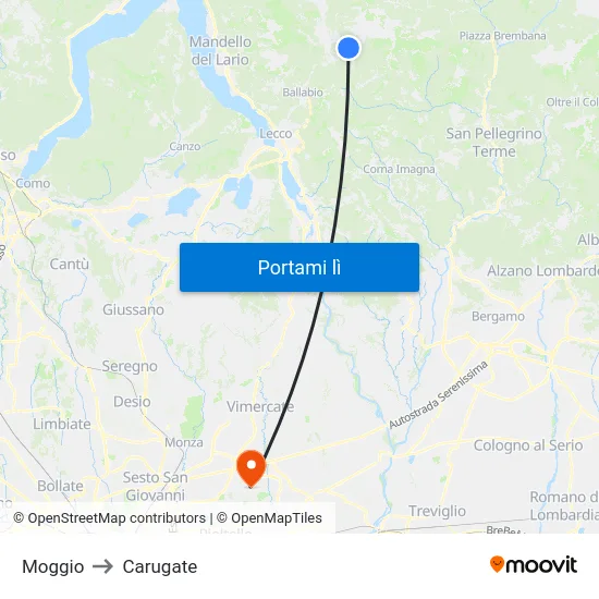 Moggio to Carugate map