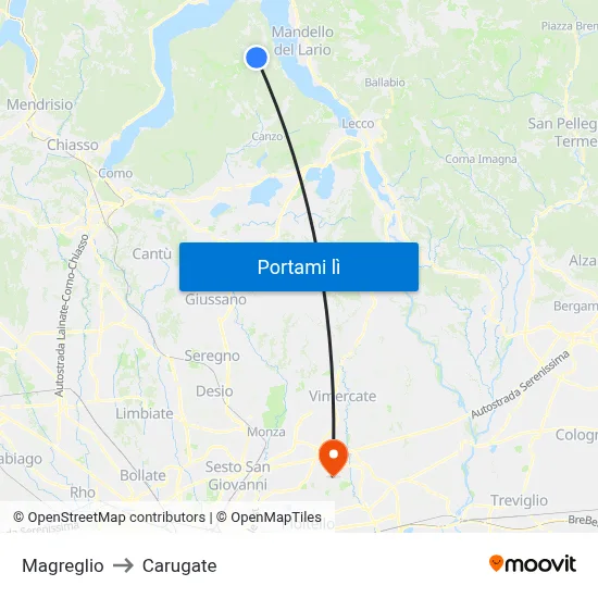 Magreglio to Carugate map