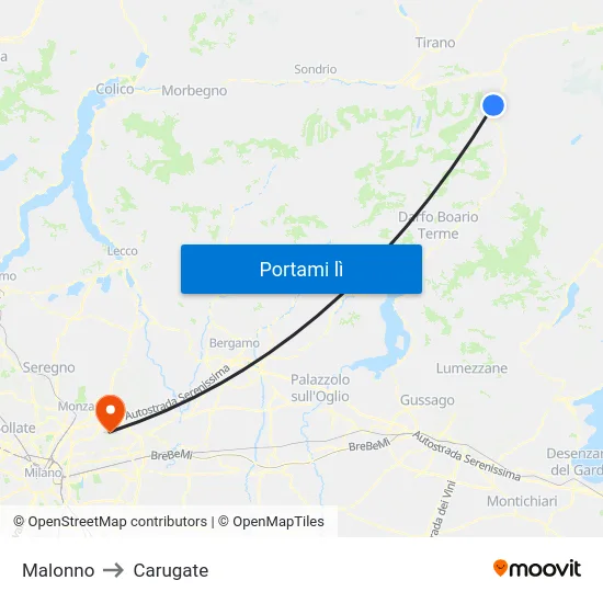 Malonno to Carugate map