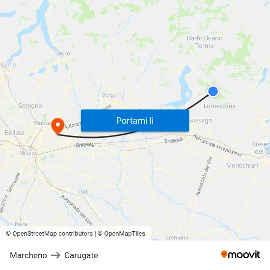 Marcheno to Carugate map