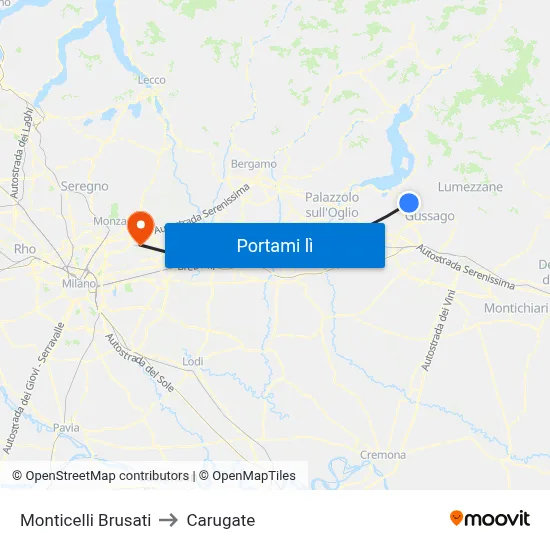 Monticelli Brusati to Carugate map