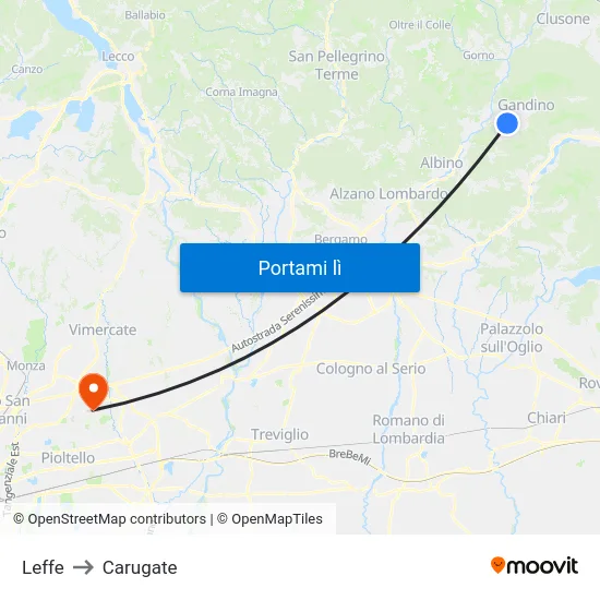 Leffe to Carugate map