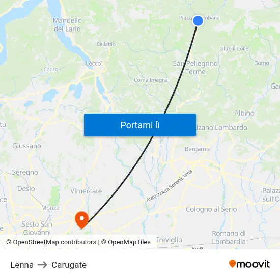 Lenna to Carugate map