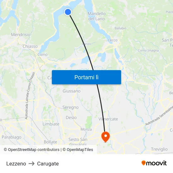 Lezzeno to Carugate map