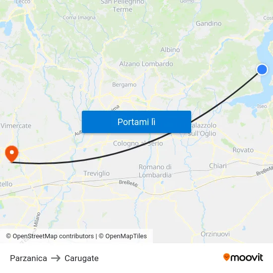 Parzanica to Carugate map