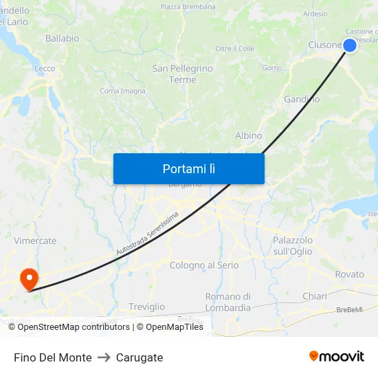 Fino Del Monte to Carugate map