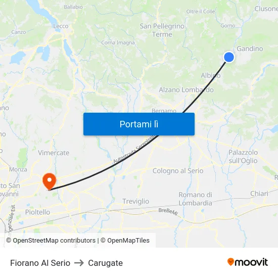 Fiorano Al Serio to Carugate map