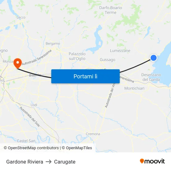 Gardone Riviera to Carugate map