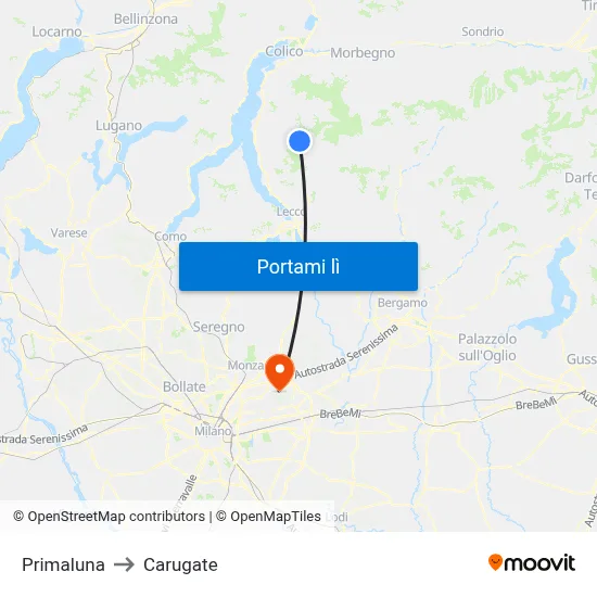 Primaluna to Carugate map