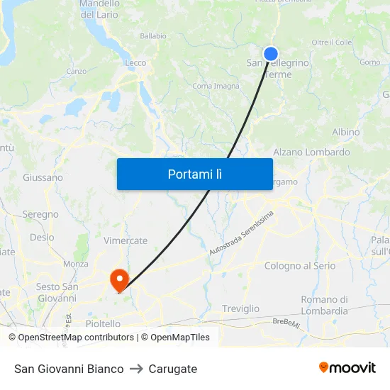 San Giovanni Bianco to Carugate map