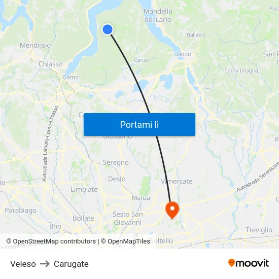 Veleso to Carugate map