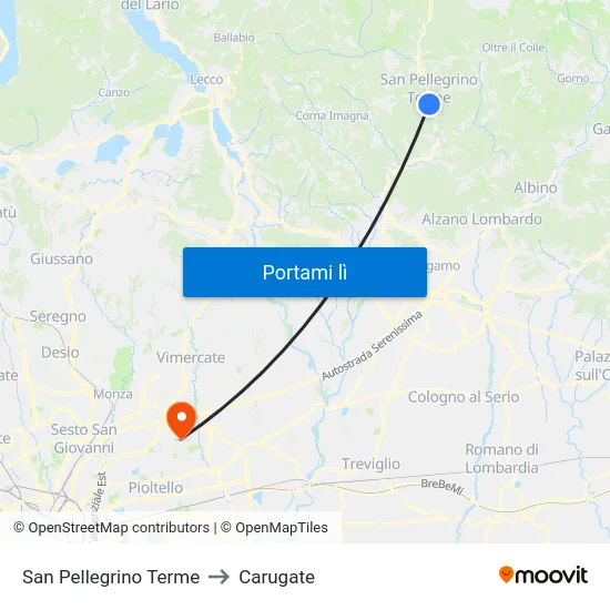 San Pellegrino Terme to Carugate map