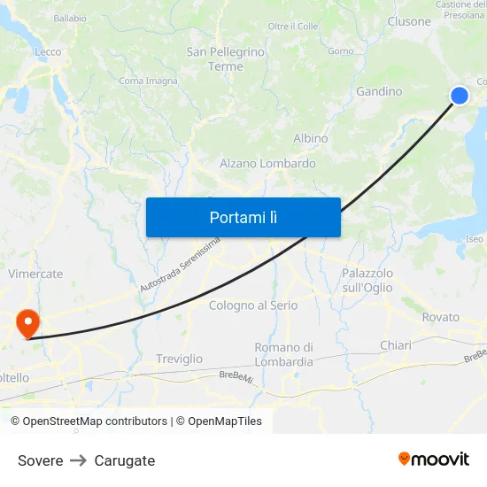 Sovere to Carugate map