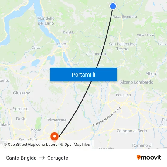 Santa Brigida to Carugate map