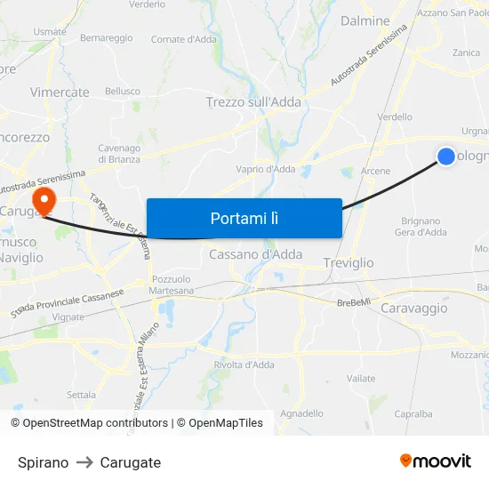 Spirano to Carugate map