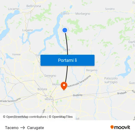 Taceno to Carugate map