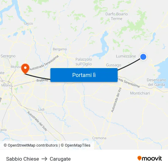 Sabbio Chiese to Carugate map