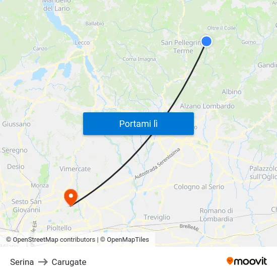 Serina to Carugate map
