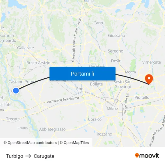 Turbigo to Carugate map