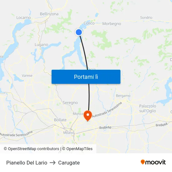 Pianello Del Lario to Carugate map