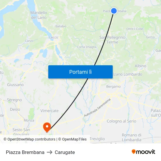 Piazza Brembana to Carugate map
