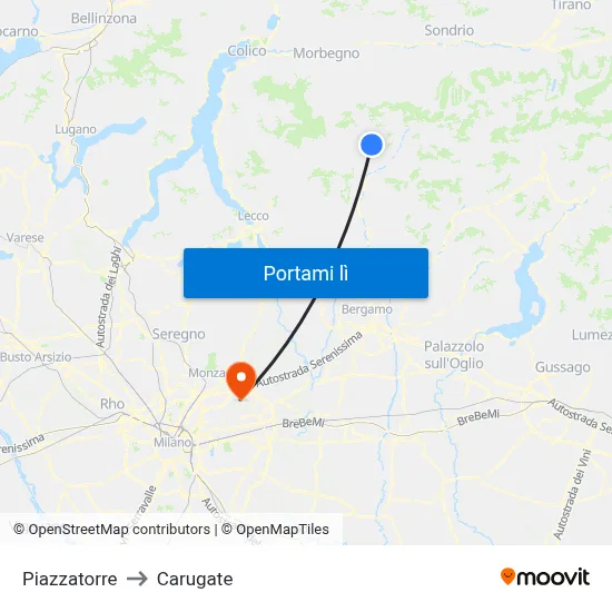 Piazzatorre to Carugate map