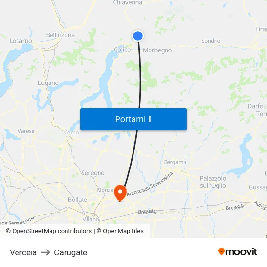 Verceia to Carugate map