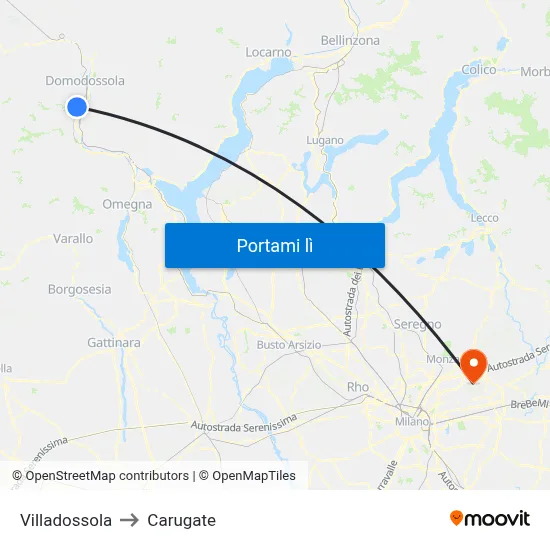 Villadossola to Carugate map