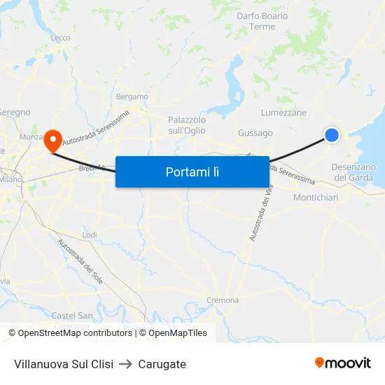 Villanuova Sul Clisi to Carugate map