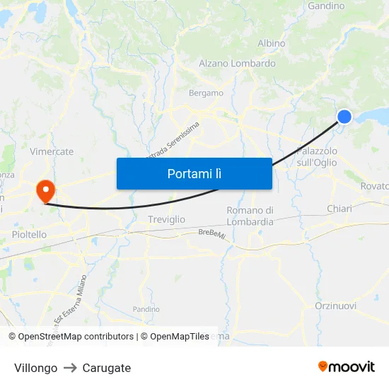 Villongo to Carugate map