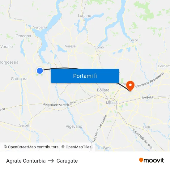 Agrate Conturbia to Carugate map