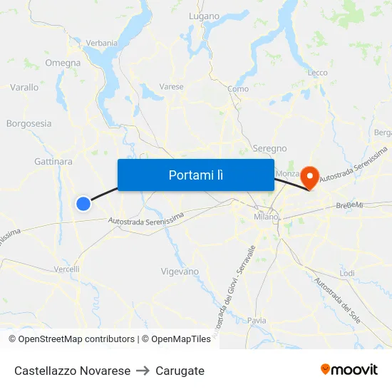 Castellazzo Novarese to Carugate map