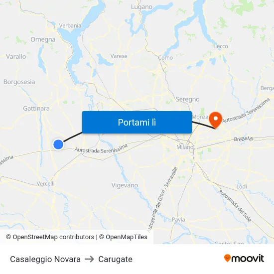 Casaleggio Novara to Carugate map