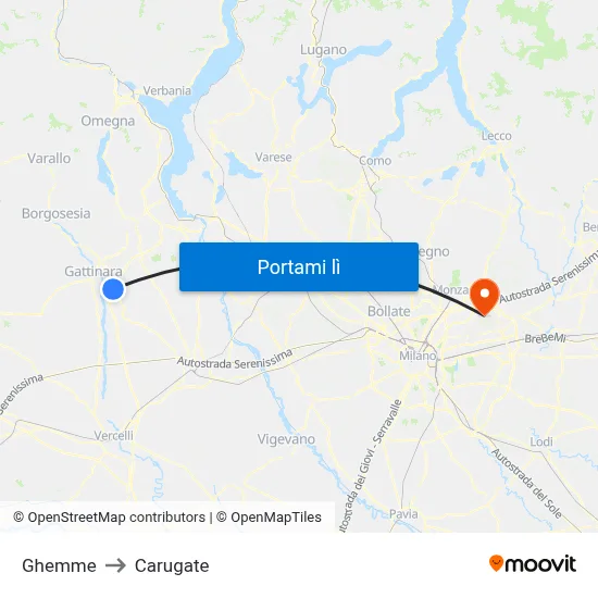 Ghemme to Carugate map