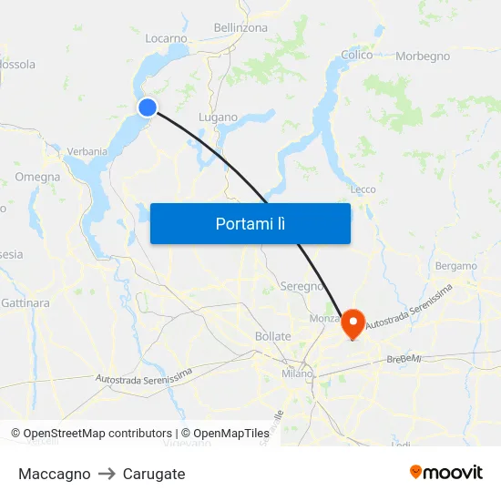 Maccagno to Carugate map