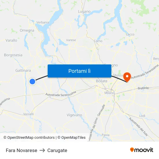 Fara Novarese to Carugate map