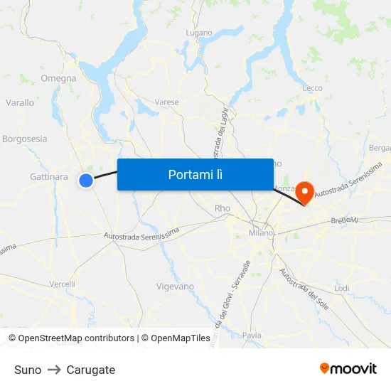 Suno to Carugate map
